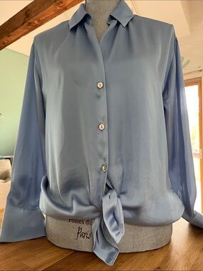 Zara Light Blue Button up sateen Shirt